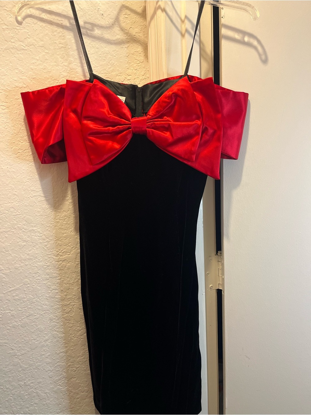 Vintage Jessica McClintock Gunne Sax Black Velvet Red Bow Midi Dress Size 3/4
